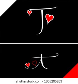 T letter with heart vector on black background. T love letter logo design. T with Red love letter. Love letter T logo vector design for valentines day sale background with heart icon. 