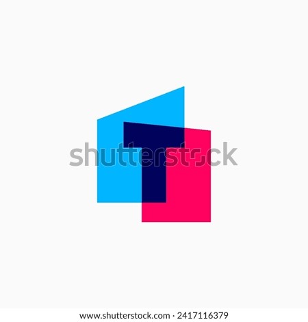 t Letter House Overlapping color Monogram Home mortgage architect architecture logo vector icon illustration
