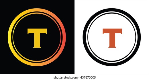 T letter icon design template elements in abstract background logo, design identity in circle, alphabet letter