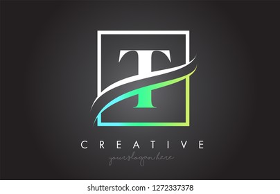 T Letter Icon Logo Design with Square Swoosh Border and Creative Design Vector Illustration.