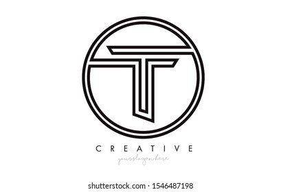 T Letter Icon Logo Design With Monogram Creative Look. Letter Circle Line Design Vector Illustration.