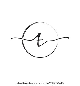 T letter initial logo with circle brush design vector