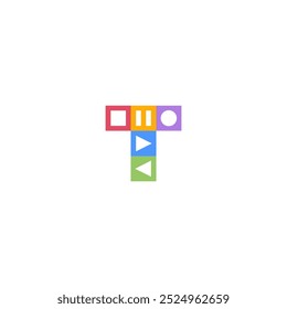 T letter initial logo with colorful media recording icon