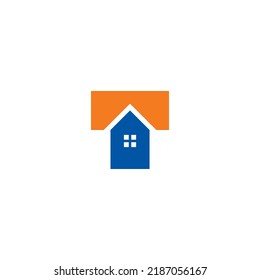 T letra logotipo inicial con concepto de casa o casa.