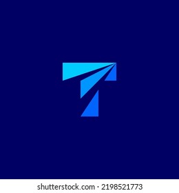 T letter initial logo with sliced style and blue tones color.
