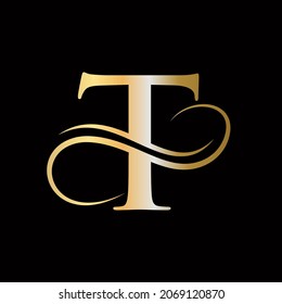 T Letter Initial Luxurious Logo Template. T Logo Golden Concept. T Letter Logo with Golden Luxury Color and Monogram Design