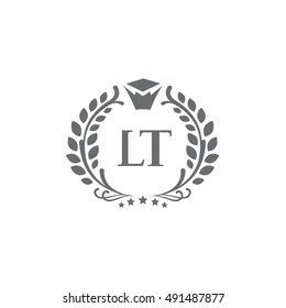 T letter and L letter crown illustration. University, academy, college and school emblems, labels, badges. 
