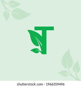 T Letter Leaf Logo Design - Vector