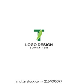 Letra T con ilustración vectorial de diseño con logotipo en hoja