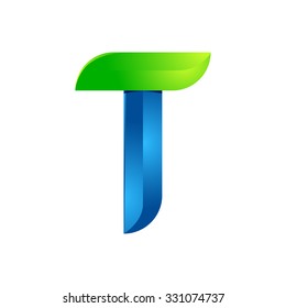 T letter leaves eco logo, volume icon. Vector design green and blue template elements an icon for your ecology application or company.