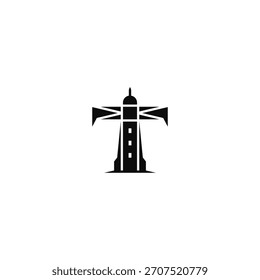 Concepto de diseño de logotipo de faro de letra T.