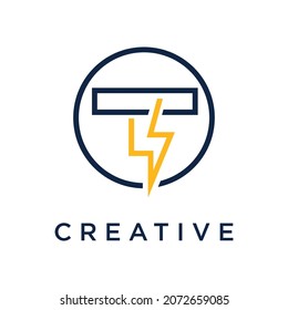 T Letter With Lighting Thunder Bolt Logo Design. Electric Bolt Flash Letter Logo Vector Illustration.