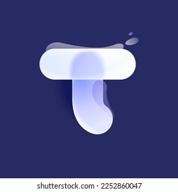 T letter lilac colored logo in Glassmorphism style. Overlapping lines initial. Icon with glow, gradient, splashes. Frosted transparent blur emblem. Perfect for app, modern design, vibrant advertising.
