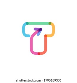 T letter line logo made of a rainbow arrow. This font is perfect for a multimedia company advertising, infographics art, colorful identity, etc.