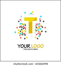 T letter logo. Abstract birthday party. Community symbol icon.
