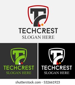 T Letter logo Abstract Crest shield design vector. Security concept with letter T in the middle of shield