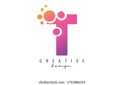 T Letter Logo with blue dots design. Letter T logotype with bubbles bunch. Corporate branding identity vector illustration with letter T. 