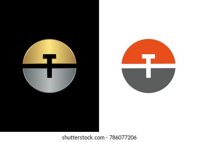 T Letter logo, Circle Gold and Silver Logo Template, Alphabet Logo. Vector EPS 10