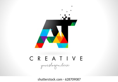 AT A T Letter Logo with Colorful Vivid Triangles Texture Design Vector Illustration.