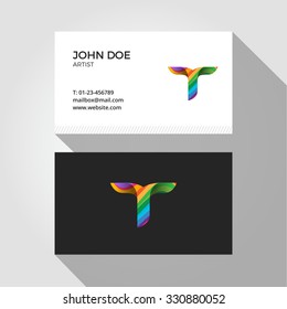 T Letter Logo Colorful Wavy Abstract Business card design template