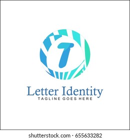 T Letter logo. Creative Blue Line Circle Logo.