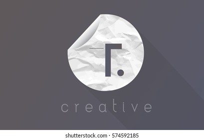 T Letter Logo with Crumpled And Torn Wrapping Paper Texture Vector.