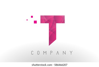 T Letter Logo Design with Circular Purple Dots Bubble Pattern. 