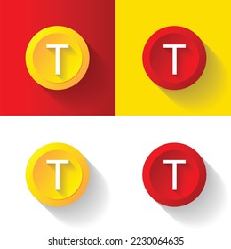 diseño de logotipo de letra t con estilos creativos, fondo amarillo y rojo