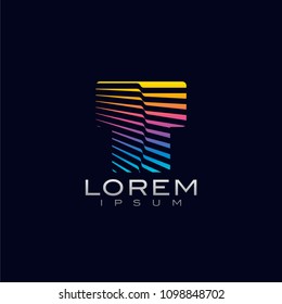T letter logo design with digital gradient line. Creative typography logo design, Unique alphabetic  brand name style