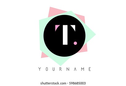 T  Letter Logo Design with Geometric Pastel Colored Shapes.