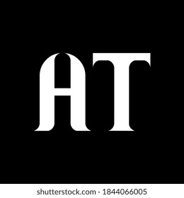 Diseño del logotipo de la letra AT A T. Letra inicial Color blanco del logotipo monograma superior del círculo vinculado AT. Logo de AT, diseño de A T. AT, A T	