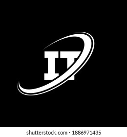 Diseño del logotipo de la carta IT I T. Letra inicial del logotipo monograma superior del círculo IT vinculado rojo y azul. Logo de TI, diseño de TI. no, no.