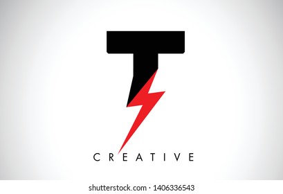 T Letter Logo Design With Lighting Thunder Bolt. Electric Bolt Letter Logo Vector Illustration.