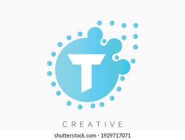 T Letter Logo Design Template with blue Colors and Dots.