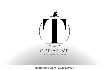 T Letter Logo Design Template with Black Color and Dots circle