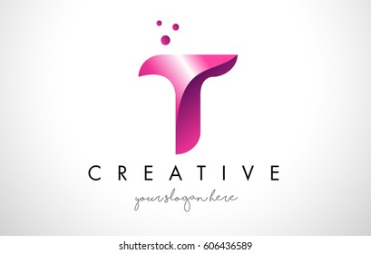 T Letter Logo Design Template with Purple Colors and Dots