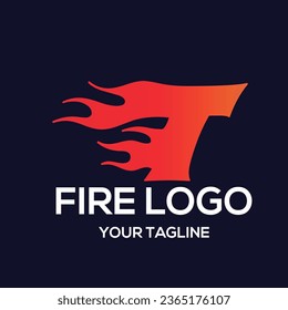 T letter logo, fire flames logo design.