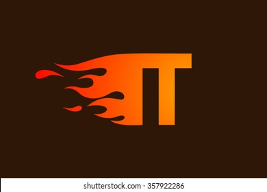 T letter logo, fire flames logo design.