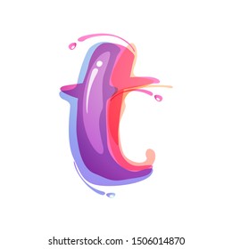 T letter logo formed by watercolor splashes. Color overlay style. Vector typeface for labels, headlines, posters, cards etc.