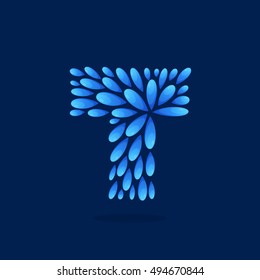 T letter logo formed by water drops. Vector ecology elements for posters, t-shirts, ecology presentation or card.