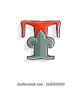 T letter logo with french lily and offset printing effect. Premium vector serif typeface for retro identity, victorian package, antique book, premium diploma, etc.