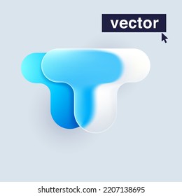 T letter logo in Glass morphism style. Vector blurry translucent icon on white background. Frosted transparent blue and white emblem. Perfect for app, modern design, vibrant advertising.