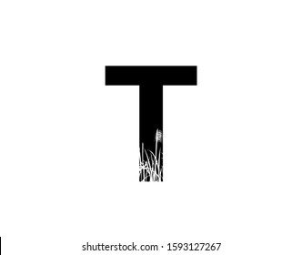 T Letter Logo With Grass or Reeds Inside.