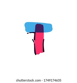 T letter logo handwritten with a multicolor felt-tip pen. Perfect vector icon for kids design, interior print, cute labels, etc.