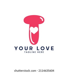 T letter logo with heart icon, Happy Valentines initial T logo, Valentines Day greeting card banner logo template
