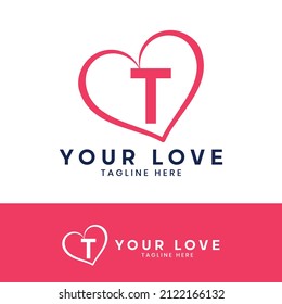 T letter logo with heart icon, Happy Valentines initial T logo, Valentines Day