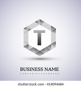 T Letter logo icon design template elements on hexagonal.