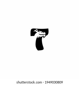 T Letter logo icon with dragon icon design vector illustration
