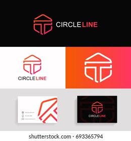T letter logo iconic hexagon linear sign vector design with brand business card.