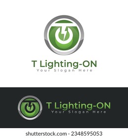 T Letter Logo Lighting Button On, suitable for any business especially related to logos.